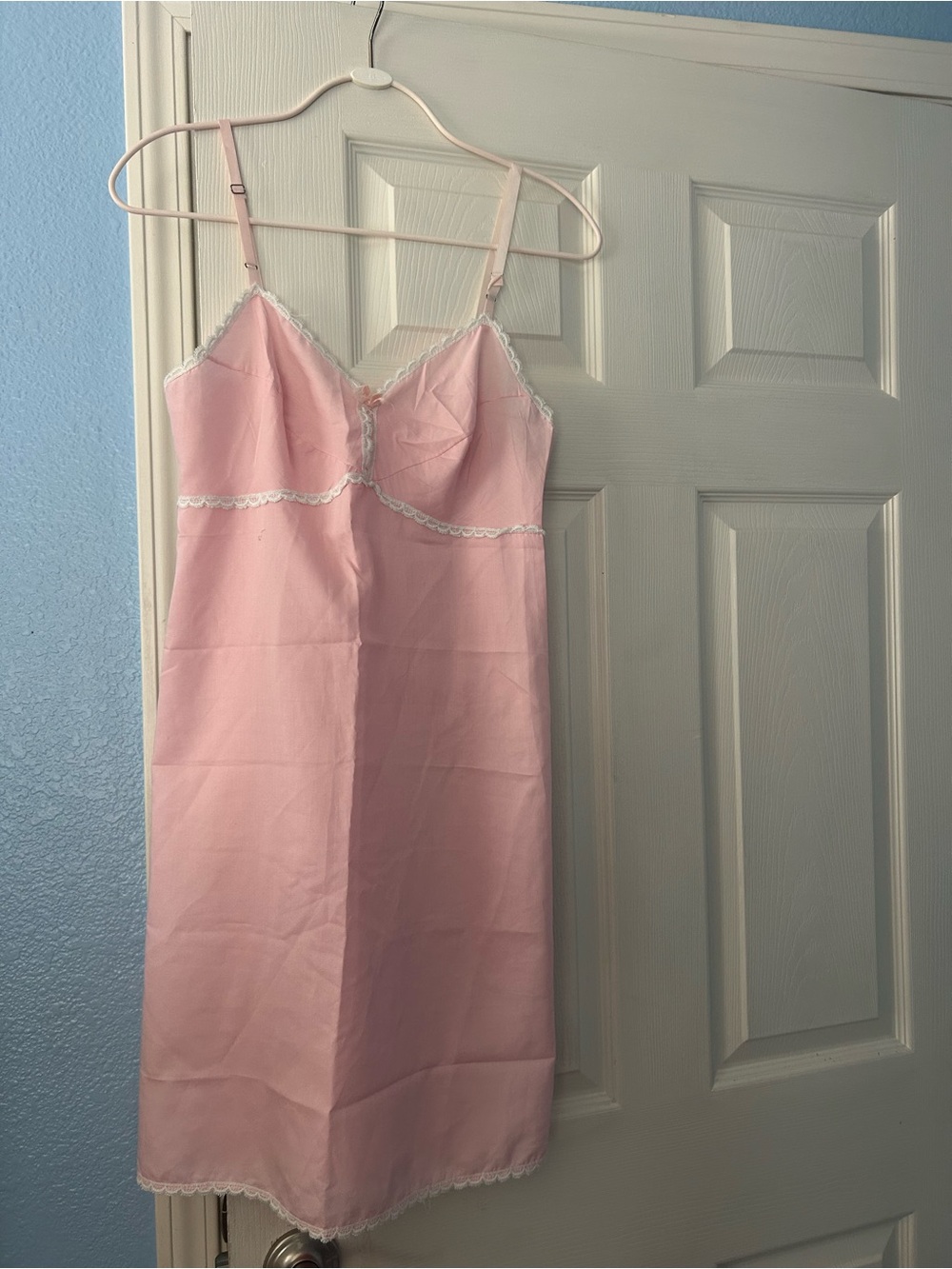 Pink Lace-Trim Slip Dress
